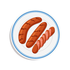 Delicious Grilled Sausages Served on a White Plate with Blue Rim