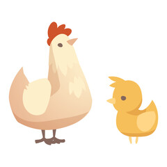 Adorable illustration of a mother hen and her chick, representing farm animals and natural upbringing