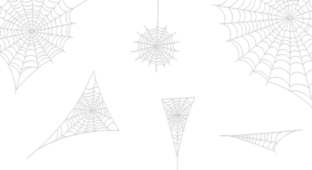 Collection of spider webs isolated on transparent background