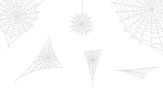 Collection of spider webs isolated on transparent background