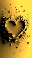 Heart shape made from paper petals scattered on a background for romantic themes and celebrations