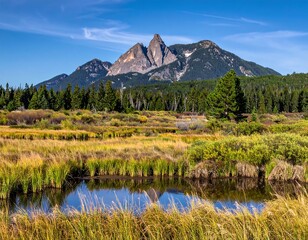Mountain meadow reflecting in a calm pond