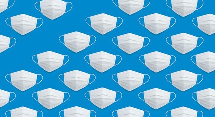 Medical face masks pattern on blue background for healthcare concepts