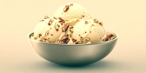 Creamy vanilla ice cream topped with crunchy pecans served in a stylish bowl for a delightful dessert experience
