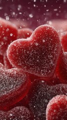 Sweet and chewy red heart-shaped candies sprinkled with sugar create a tempting treat for any occasion