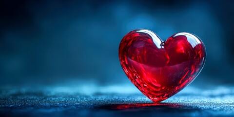 A close-up view of a shimmering heart on a surface, showcasing its transparent beauty and reflections of