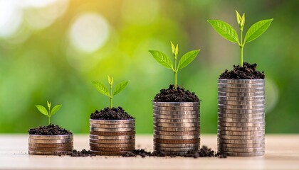 Financial Growth Coins and Sprouts Illustrate Increasing Wealth and Investment