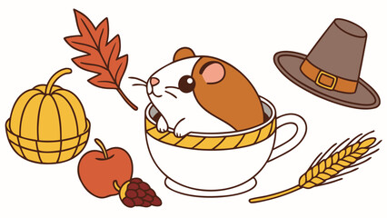 Whimsical Guinea pig feeling Playful in a Thanksgiving setting with in a teacup – colored in Grateful Harvest