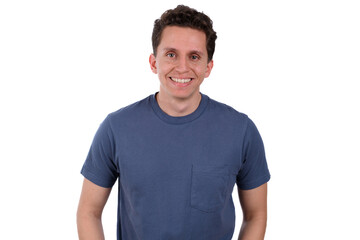 Fototapeta premium happy man with blue shirt on white background