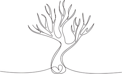 Elegant abstract tree with heart shaped roots line art illustration