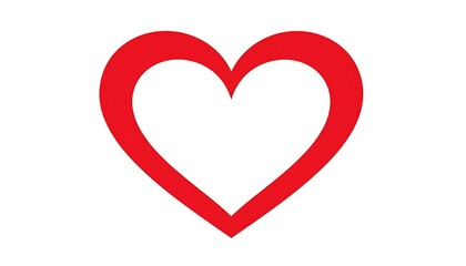 A simple, minimalist representation of a heart shape. A solid red outline frames an open, white interior. Ideal for conveying love, affection, or emotional connection