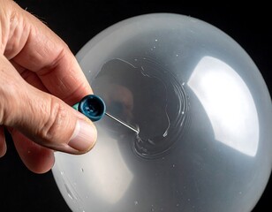 A hand inflating a clear balloon