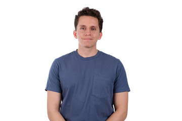 Fototapeta premium calm man with blue shirt on white background