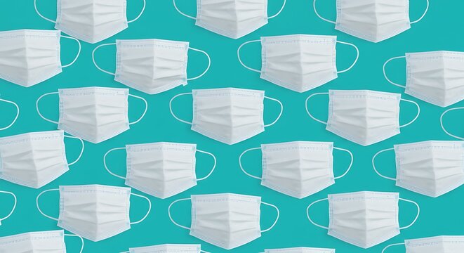 Medical masks pattern on turquoise background protection and healthcare concept