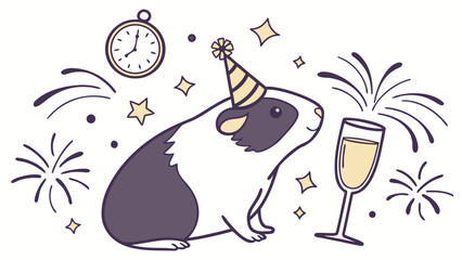 Charming SVG of a Gentle Guinea pig featuring with a tiny crown, styled in a New Year's Eve/Day theme with New Beginnings hues