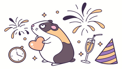 SVG art: A Bashful Guinea pig in a New Year's Eve/Day vibe with holding a heart, tinted with New Beginnings tones
