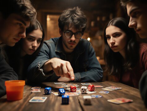 friends engrossed in a lively board game night filled with laughter and friendly competition | friendship, entertainment, leisure, group, bonding theme - Powered by Adobe
