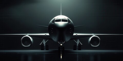 Modern Airplane in a Dark Hangar With Dramatic Lighting Effect