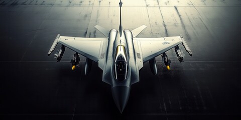 F-16 Military Fighter Jet Ready for Takeoff in a Hangar on a Rainy Day