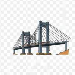 Suspension bridge illustration with two towers and cables for transport.