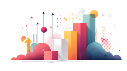 Abstract Data Visualization Background with Colorful Bar Charts and Geometric Growth Lines