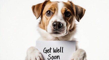 adorable jack russell terrier dog with a cute expression offering get well soon wishes | greeting, sympathy, pet, recovery, care theme