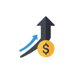 Flat Vector Icon of Upward Arrow with Dollar Sign, Symbol of Profit and Business Success
