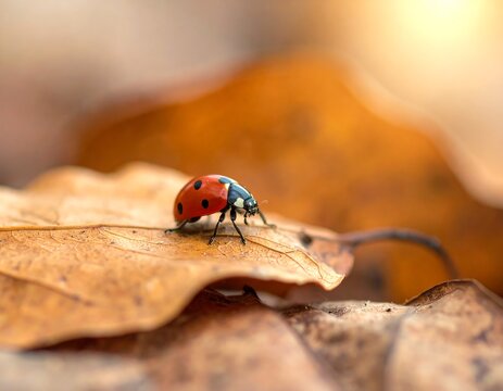 Ladybug on autumn leaves
