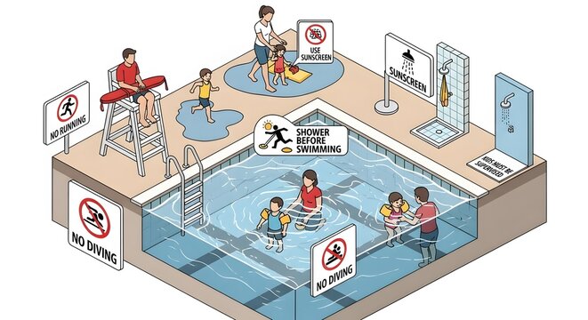 Safety First Water Safety Rules Illustration for Pools