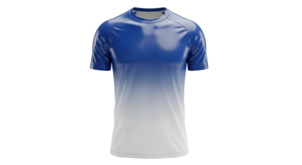 A blue and white gradient t-shirt with a crew neck and short sleeves, presented as a studio product shot against a white background.