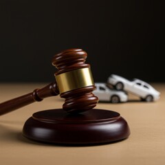 Judge's gavel with miniature cars symbolizing auto accident legal action and insurance claim resolution