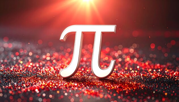 Shiny Pi symbol on a red glitter background