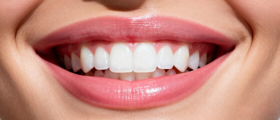 Close-up of a woman smiling warmly with bright, white teeth, showcasing natural joy, confidence, and radiant facial expression in soft, flattering light.Generated by AI
