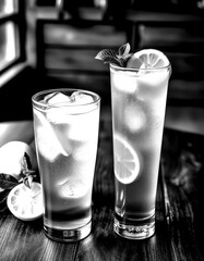 Refreshing iced tea served in tall glasses with lemon and mint on a rustic wooden table