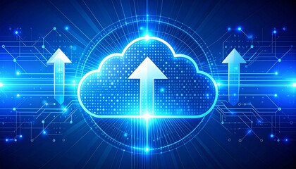 Futuristic cloud computing with glowing arrows offers secure data transfer and modern network connectivity for innovative digital solutions and global reach