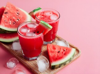 Refreshing Watermelon Drink on Wooden Serving Tray