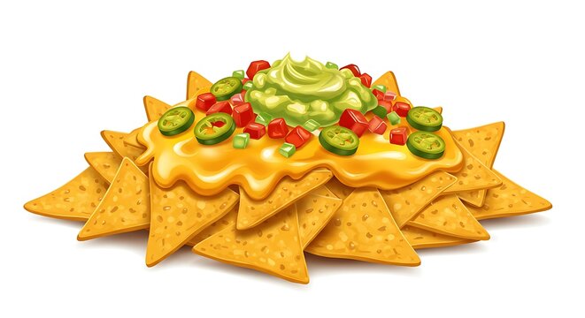 Delicious nachos with cheese guacamole and salsa isolated on white - Powered by Adobe