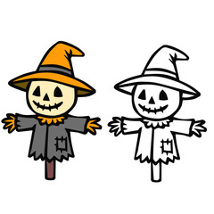 Cute Halloween Scarecrow Vector Illustration – Pumpkin Head Farm Cartoon