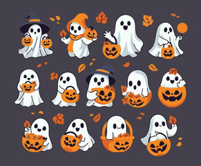 Cute Halloween Ghost Icon Set