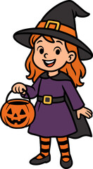 little witch with pumpkin