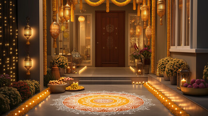 Diwali home decoration ideas for indian festival of lights with rangoli and lanterns