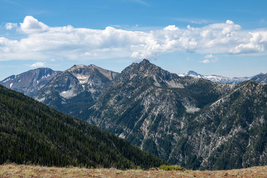Wallowa Mountain range in Pacific Northwest (Oregon) on a summer's day.