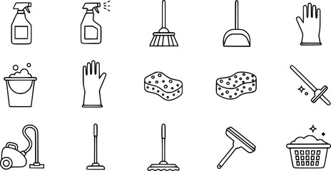 Obraz premium Set of simple cleaning line icons.