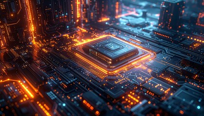 High-tech circuit board with glowing components