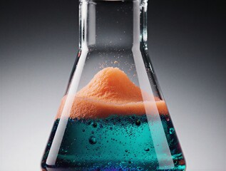 layered liquids in conical flask display separation and chemical reaction process in lab | science, chemistry, education, research, laboratory theme