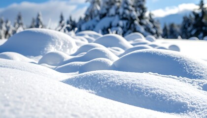 Snowy landscape with mounds of snow