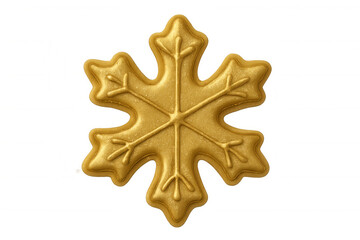Golden snowflake cookie with shimmering metallic icing, a festive holiday season decoration on transparent background