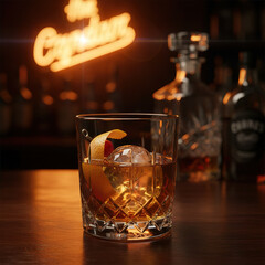 A timeless Old Fashioned cocktail, perfectly crafted with bourbon, ice, and orange peel