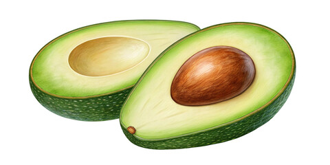 Realistic Half Avocado Illustration on Transparent Background
High-Resolution Digital Avocado Slice with Seed and Hollow Detail
