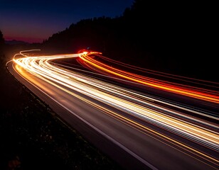 Highway at night with light trails